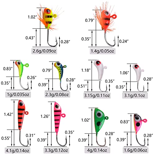 OROOTL Ice Fishing Jigs Set, 18pcs Ice Fishing Lures Ice Jig Head Hooks Kit for Panfish Crappie Walleye Perch Trout and Bluegill - Image 3