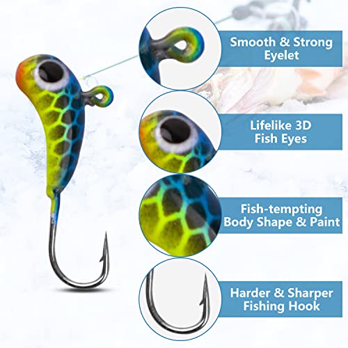 OROOTL Ice Fishing Jigs Set, 18pcs Ice Fishing Lures Ice Jig Head Hooks Kit for Panfish Crappie Walleye Perch Trout and Bluegill - Image 2