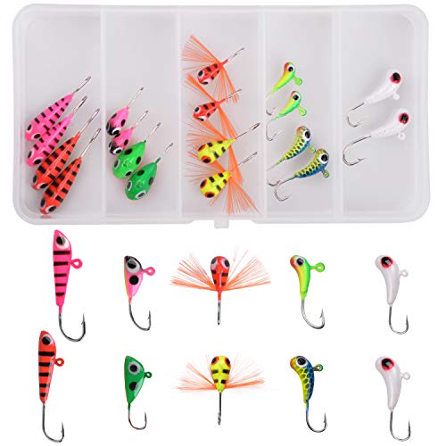 OROOTL Ice Fishing Jigs Set, 18pcs Ice Fishing Lures Ice Jig Head Hooks Kit for Panfish Crappie Walleye Perch Trout and Bluegill - Image 1