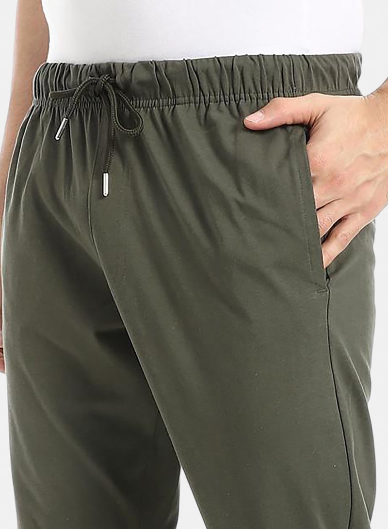Army Green Elastic Waist Plain Sweatpants - Image 4