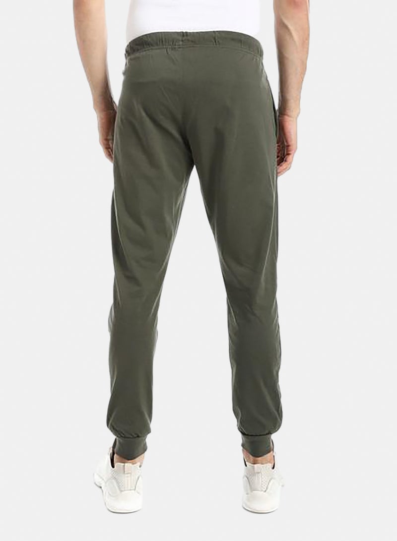 Army Green Elastic Waist Plain Sweatpants - Image 3