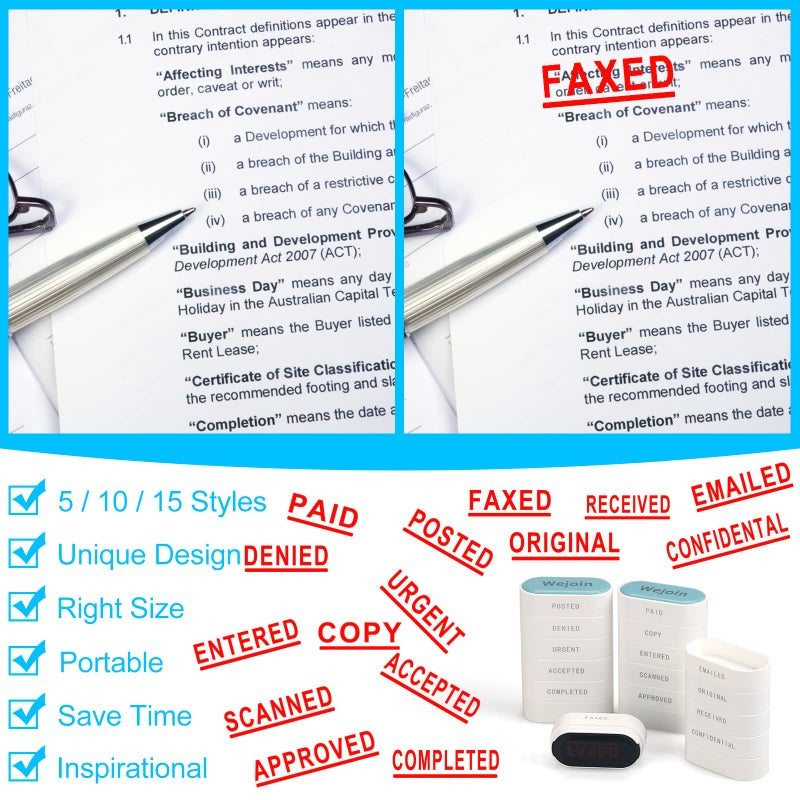 WEJOIN Total Office Stamps Set 15PCs, Self Inking Rubber Stamps â€œPaid Copy Entered Scanned Approved Posted Denied Urgent Accepted Completed FAXED EMAILED Original Received Confidentialâ€ for Business Use - Image 3