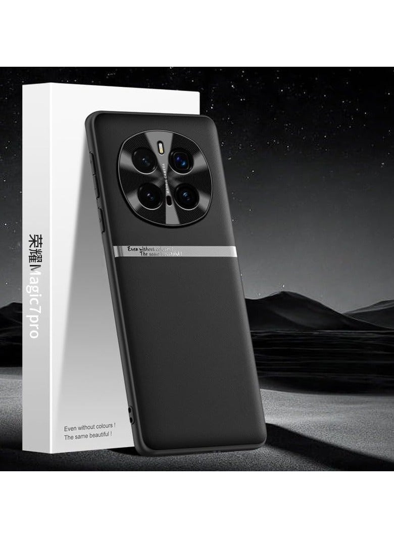 VKL Compatible with Honor Magic 7 Pro Case,Simple Plain Skin Leather Soft ShockProof Back Cover Phone Case for Magic 7 Pro (Black) - Image 1