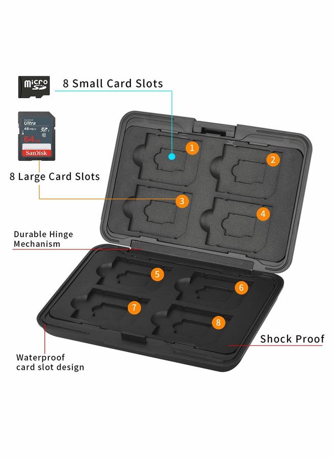 Micro SD Card Holder Case, Waterproof Storage Box Memory Case with 8 Slots Aluminum Shock Resistant Carrying for SDHC MMC TF Cards (Black) - Image 2