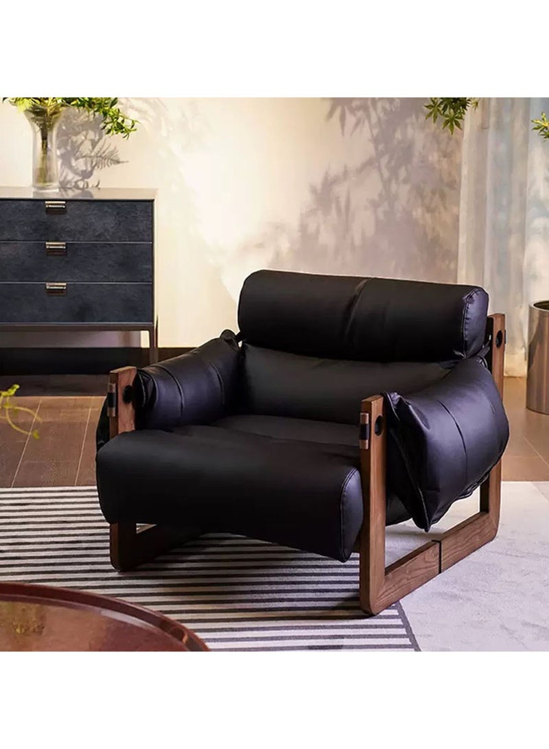 Modern Leather Armchair Brown Wood Frame Contemporary Design for Living Room Bedroom Living - Image 1