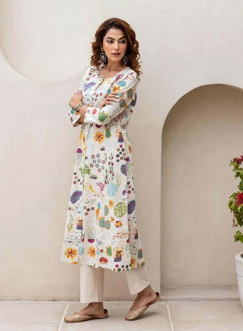 Ishin  Women Off White Cotton 2 Pcs Kurta Set for Women | Best Price UAE