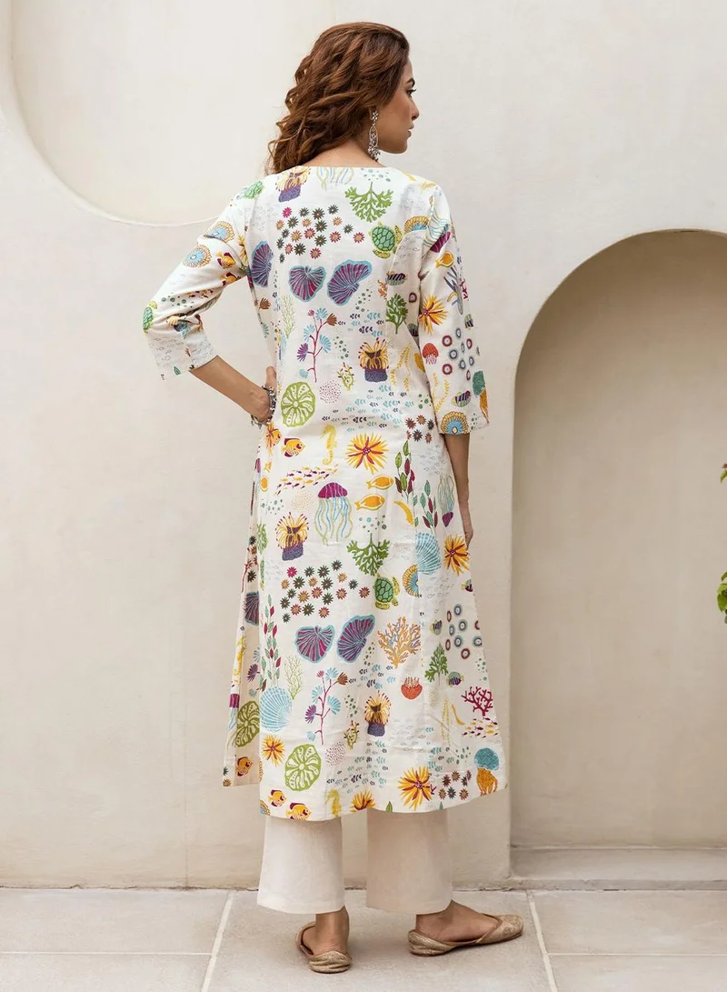 Ishin  Women Off White Cotton 2 Pcs Kurta Set for Women | Best Price UAE