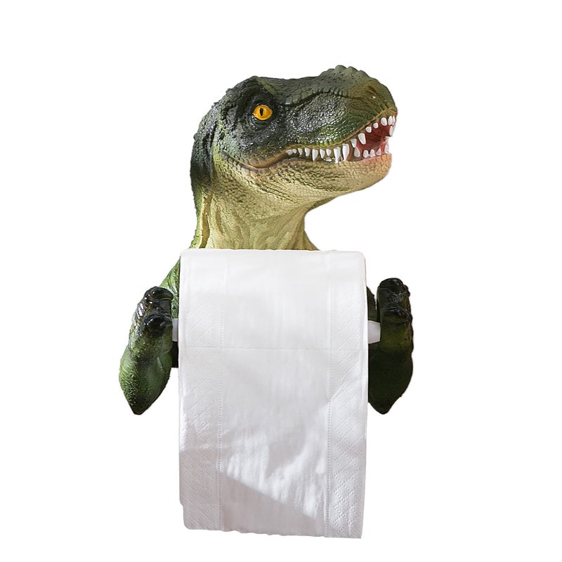 Banllis Dinosaur Toilet Paper Holder Wall Mount Dino Towel Holder for Bathroom Wall Decor  65 Inch Plastic Spring Loaded for Enough Space No Drilling