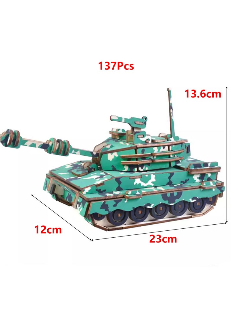 Children's 3D Wooden Model Puzzle Military Building Block Assembly Toys(Army No. 1 137Pcs) - Image 2