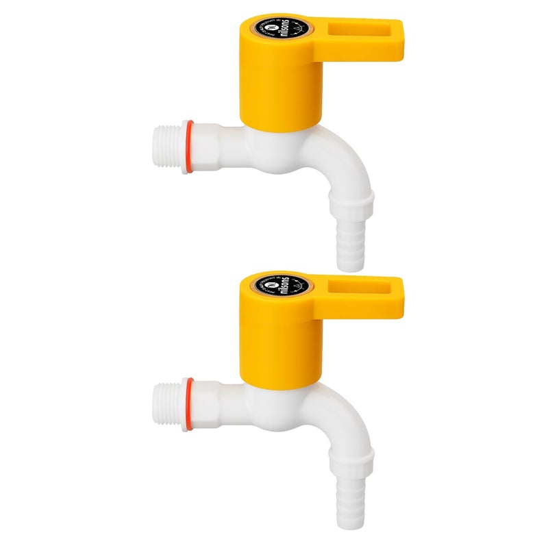 nilsons مجموعة صنبور فوهة 2 قطعة من سلسلة برايم (أصفر ملكي) | صنبور ماء بلاستيكي مع موصل خرطوم للحديقة، وغسالة الملابس، والحمام، والاستخدامات العامة | مثبت على الحائط | مانع للتسرب | مقاوم للصدأ - Image 1