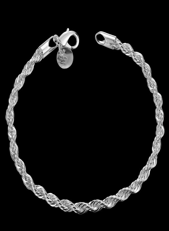 Cutesmile Fashion Jewelry 925 Sterling Silver 4mm Twisted French Rope Snake Chain Bracelet - Image 2