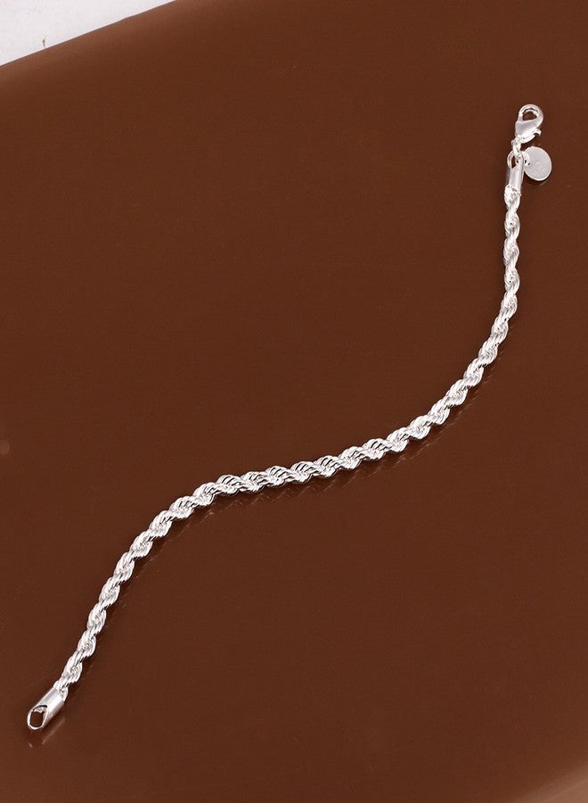 Cutesmile Fashion Jewelry 925 Sterling Silver 4mm Twisted French Rope Snake Chain Bracelet - Image 3