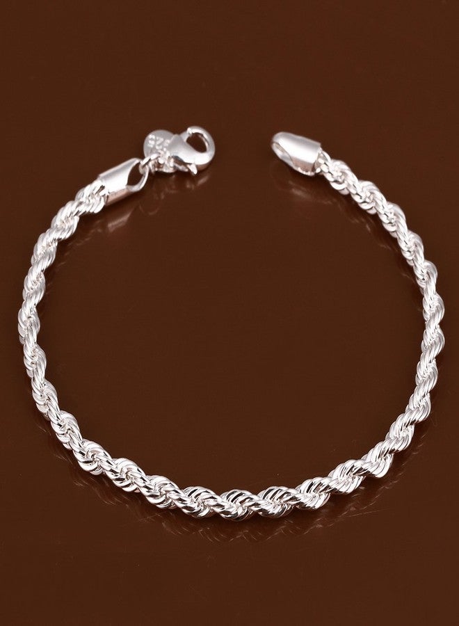 Cutesmile Fashion Jewelry 925 Sterling Silver 4mm Twisted French Rope Snake Chain Bracelet - Image 5