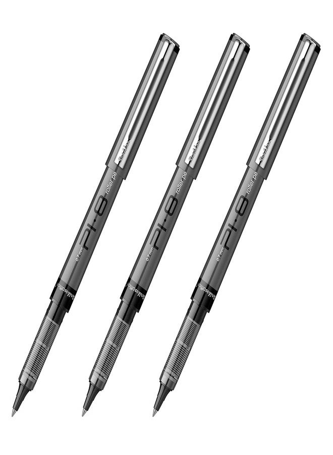 Scrikss PI-8 Roller Pen 0.7mm - Fast Drying Ink, Chrome Plated Tip, Ink Level Indicator - Set of 3 (Black) - Image 1