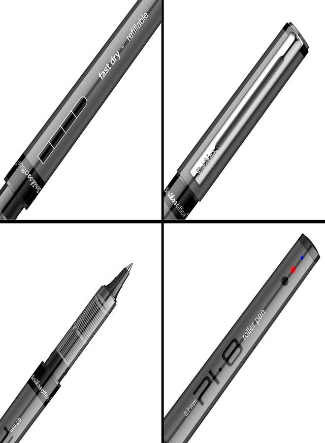Scrikss PI-8 Roller Pen 0.7mm - Fast Drying Ink, Chrome Plated Tip, Ink Level Indicator - Set of 3 (Black) - Image 2