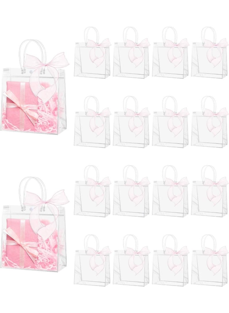 SYOSI Clear Gift Bags with Handles, Reusable Plastic Party Favor Bags with Ribbon Roll, Transparent Tote Goodie Bags for Wedding Birthday Baby Shower Return Gifts, 20 Pack, Pink - Image 1