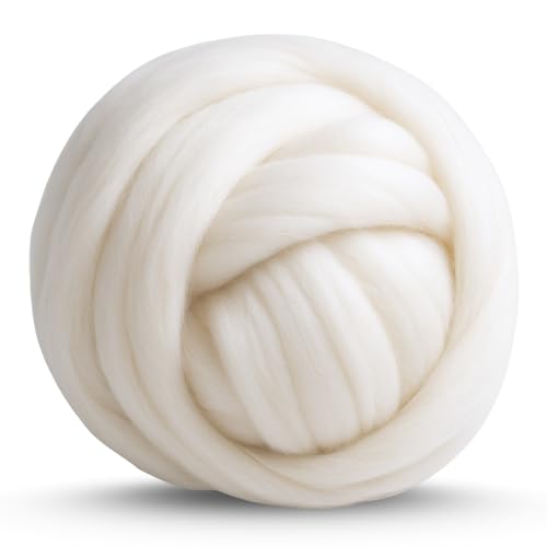 Revolution Fibers Merino Wool Roving 1 lb (16 Ounces) for Spinning | Soft Chunky Jumbo Yarn for Arm Knitting Blanket |100% Natural Undyed (Off-White) Wool Yarn, Felting Core, Carded Stuffing - Image 1