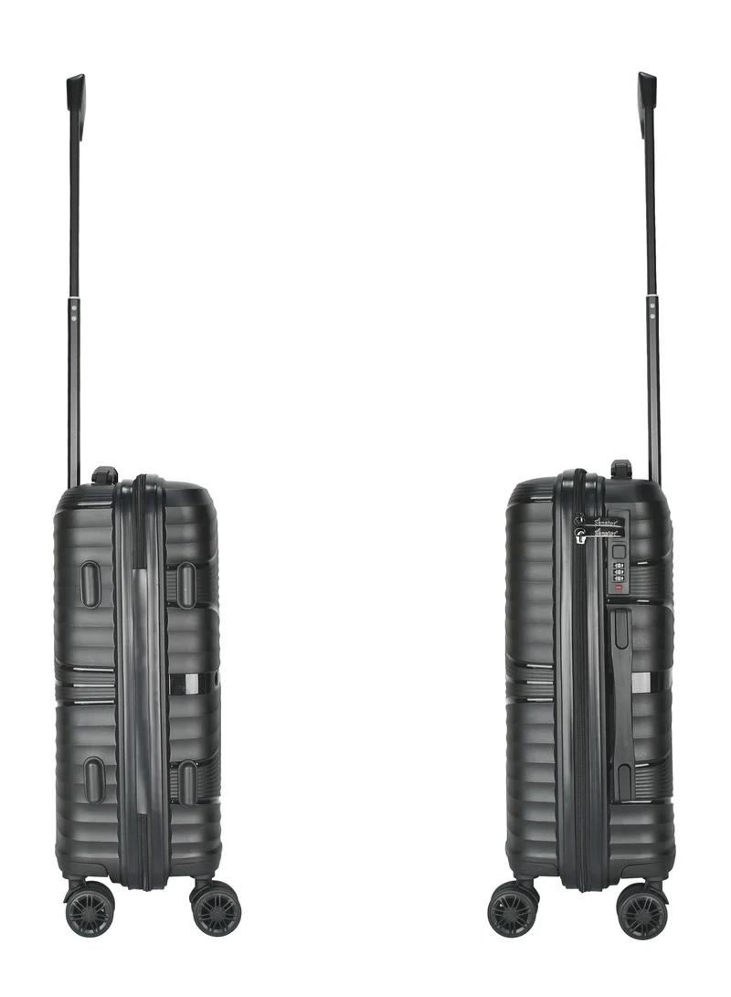 SENATOR Hard Case Carry On Luggage Trolley For Unisex Polypropylene Lightweight 4 Double Wheeled Suitcase With Built In TSA Type Lock Travel Bag KH1005 Black