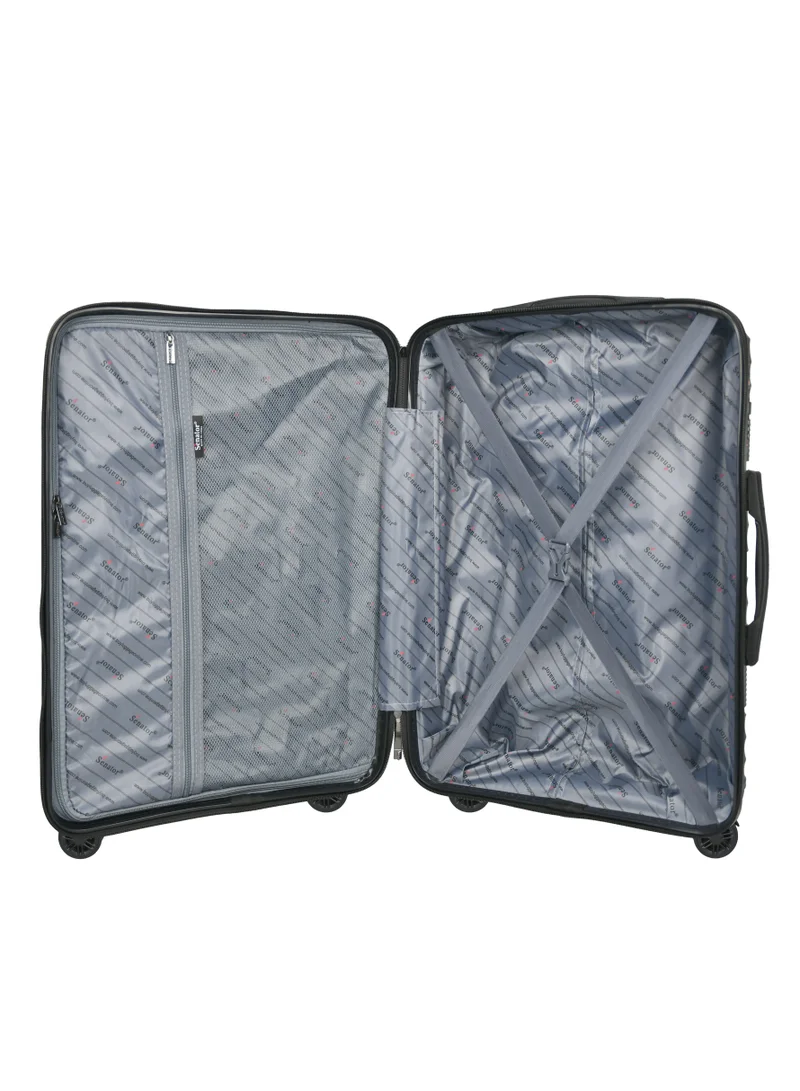 SENATOR Hard Case Carry On Luggage Trolley For Unisex Polypropylene Lightweight 4 Double Wheeled Suitcase With Built In TSA Type Lock Travel Bag KH1005 Black