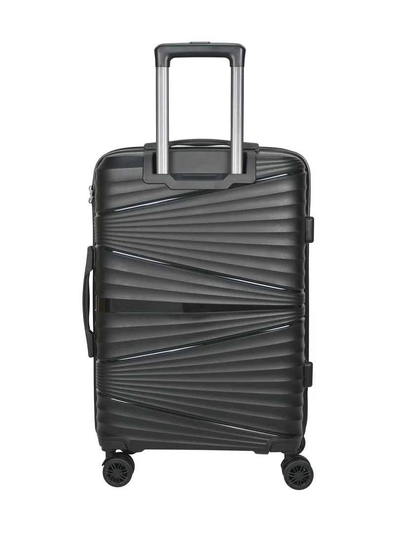 SENATOR hard case carry on luggage trolley for unisex polypropylene lightweight 4 double wheeled suitcase with built in tsa type lock travel bag kh1005 black