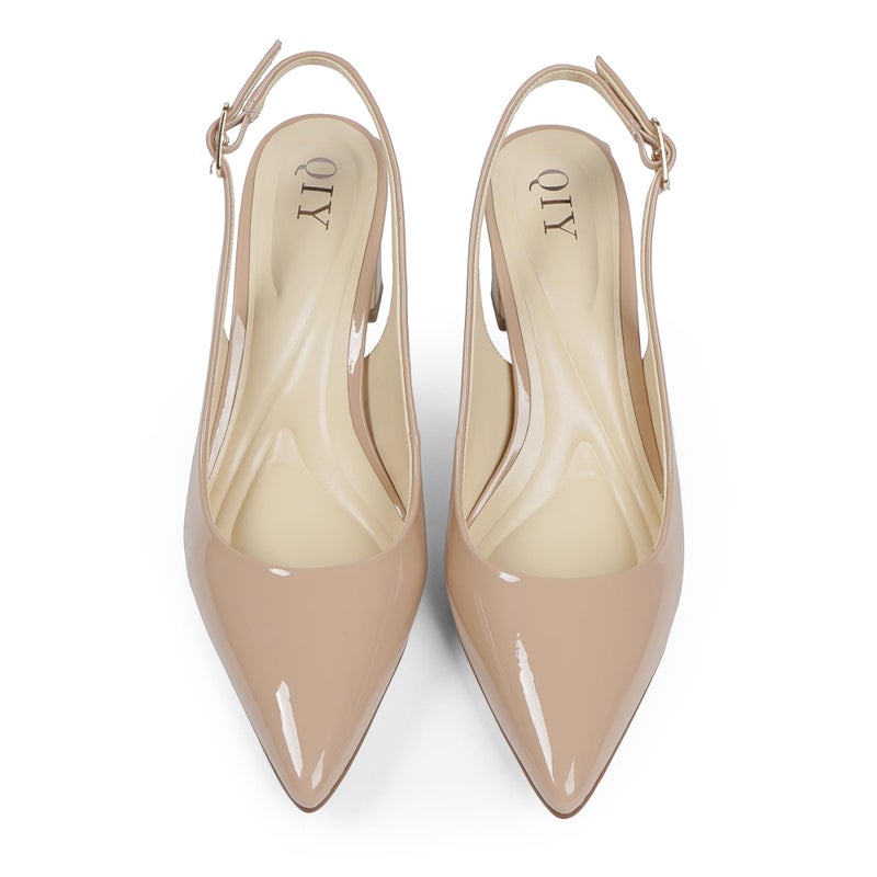 QIY Pumps for Women Nude Chunky Heel Pointed Toe Slingback Heels Closed Toe Block Heel Dressy Party Shoes Size 9 - Image 5