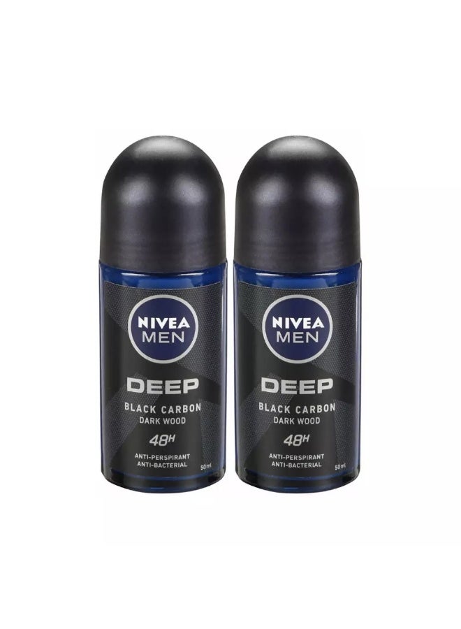 Nivea Men Deep Black Carbon Antiperspirant for Men Antibacterial- 2X50ml