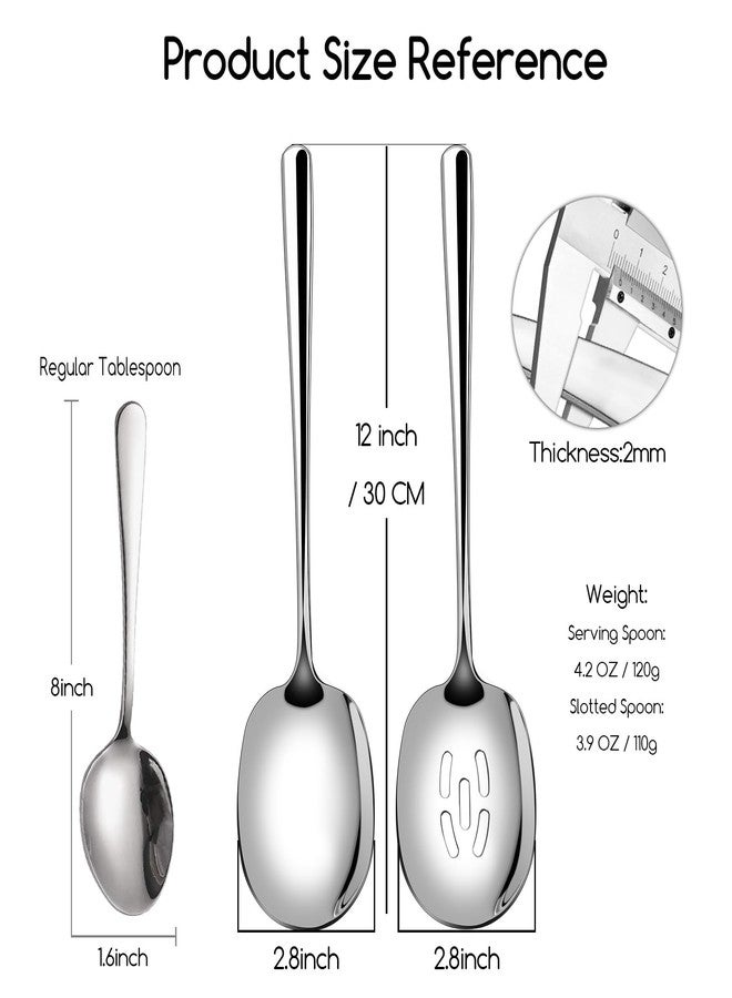 SOLEADER Extra Large Serving Spoons Set of 12,Foodgrade 18/8 12 Inch Stainless Steel Slotted Spoon,Buffet Serving Utensils,Spoons Silverware,Cooking Spoon,Pasta Spoon,Mixing Spoon - Image 2