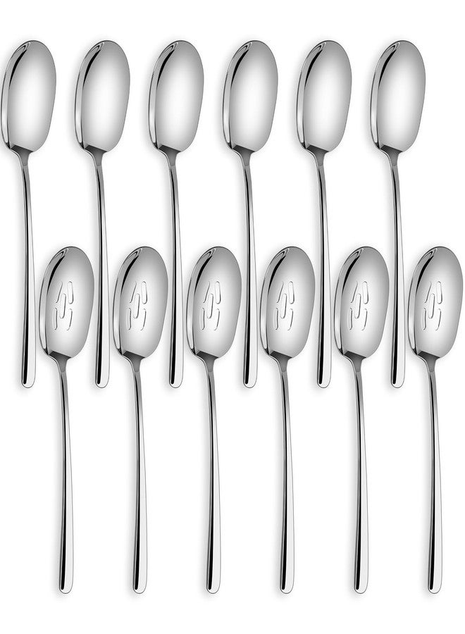 SOLEADER Extra Large Serving Spoons Set of 12,Foodgrade 18/8 12 Inch Stainless Steel Slotted Spoon,Buffet Serving Utensils,Spoons Silverware,Cooking Spoon,Pasta Spoon,Mixing Spoon - Image 1