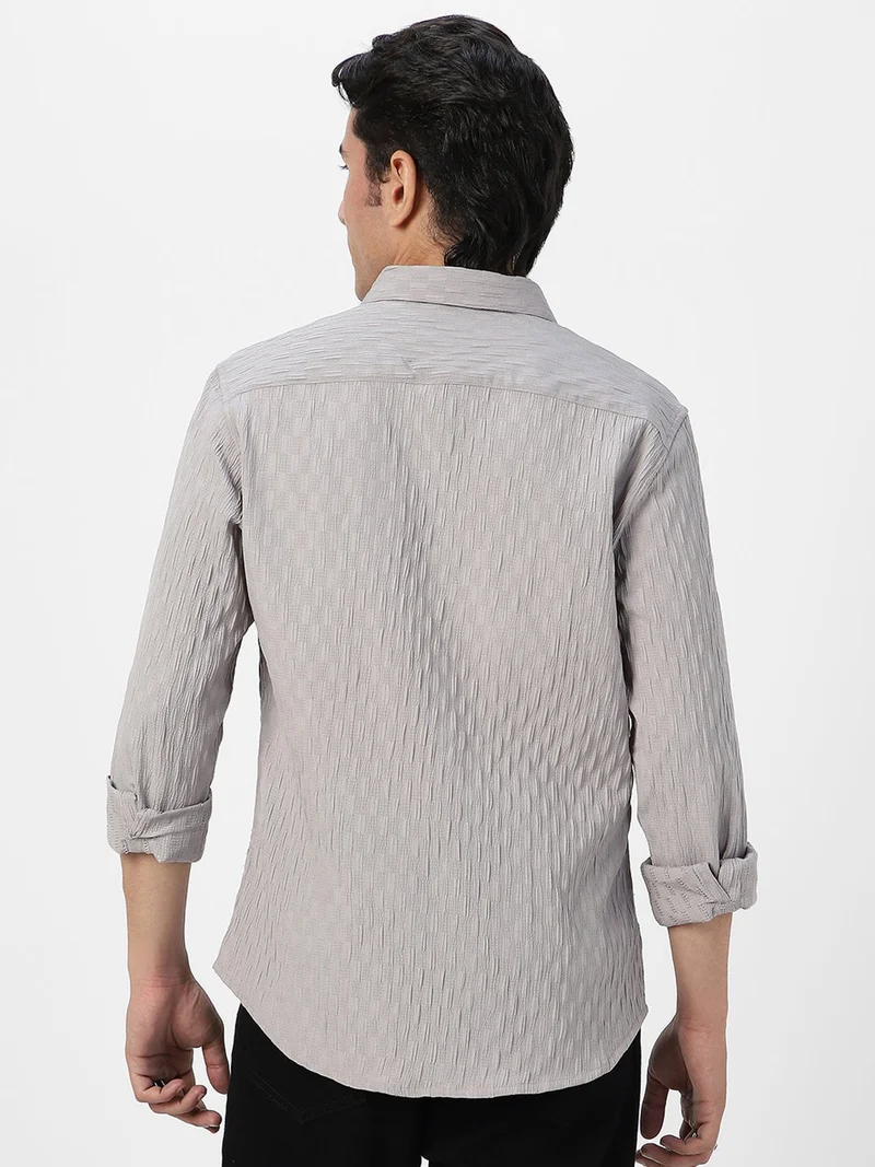 Urbano Fashion  Urbano Fashion Men's Ice Grey Cotton Full Sleeve Regular Fit Textured Shirt with Spread Collar  | Best Price UAE