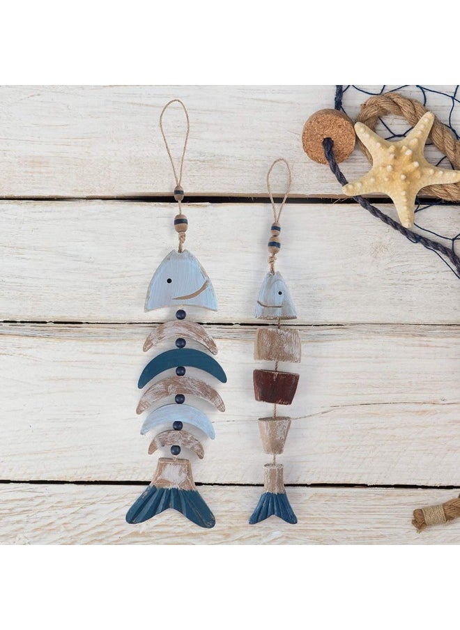 MDLUU - Wooden Fish Decor, Hanging Fish Chime, Hand Carved Fish Wall Decor For Nautical Theme, Beach Theme, Lake House, Pack Of 2 - Image 1