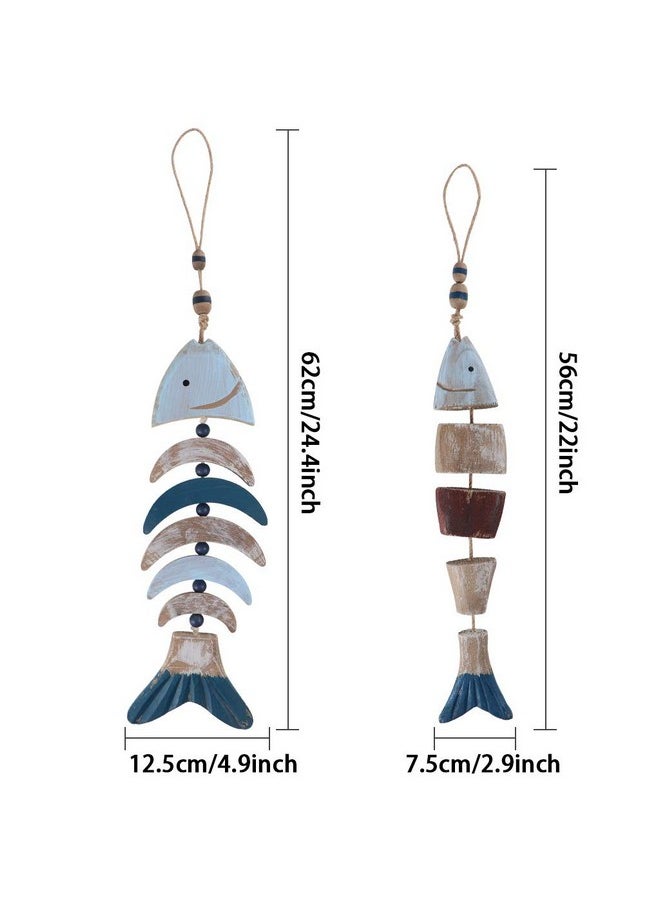 MDLUU - Wooden Fish Decor, Hanging Fish Chime, Hand Carved Fish Wall Decor For Nautical Theme, Beach Theme, Lake House, Pack Of 2 - Image 1
