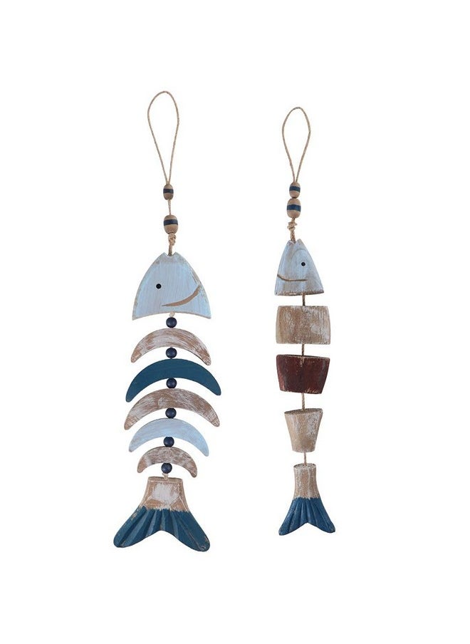 MDLUU - Wooden Fish Decor, Hanging Fish Chime, Hand Carved Fish Wall Decor For Nautical Theme, Beach Theme, Lake House, Pack Of 2 - Image 1