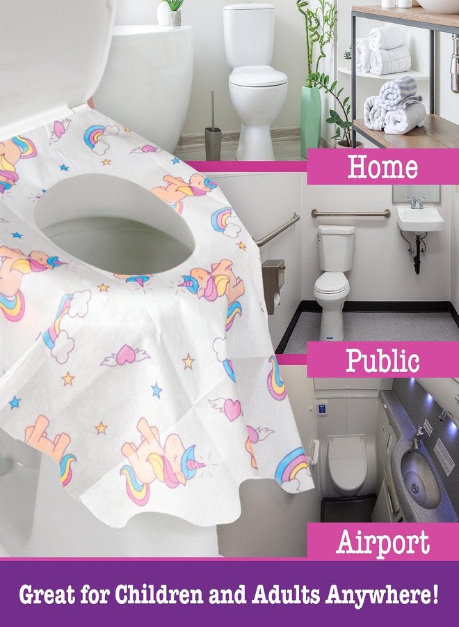 Potty Shields أغطية مقاعد المرحاض القابلة للتصرف (40 حزمة، يونيكورن) - غطاء مرحاض XL مقاوم للماء للأطفال، والكبار - محمول ومغلف بشكل فردي للسفر، تدريب الحمام، دورات المياه العامة - Image 4
