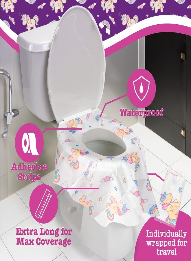 Potty Shields أغطية مقاعد المرحاض القابلة للتصرف (40 حزمة، يونيكورن) - غطاء مرحاض XL مقاوم للماء للأطفال، والكبار - محمول ومغلف بشكل فردي للسفر، تدريب الحمام، دورات المياه العامة - Image 3