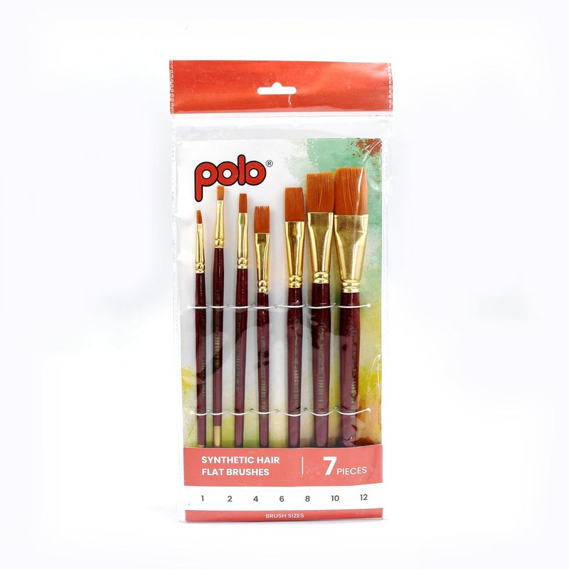 POLO Synthetic Hair Flat Brush Set - 7 Piece Collection | Professional Flat Artist Brushes for Acrylic, Watercolor, Oil Painting | Durable, Precise, a - Image 1