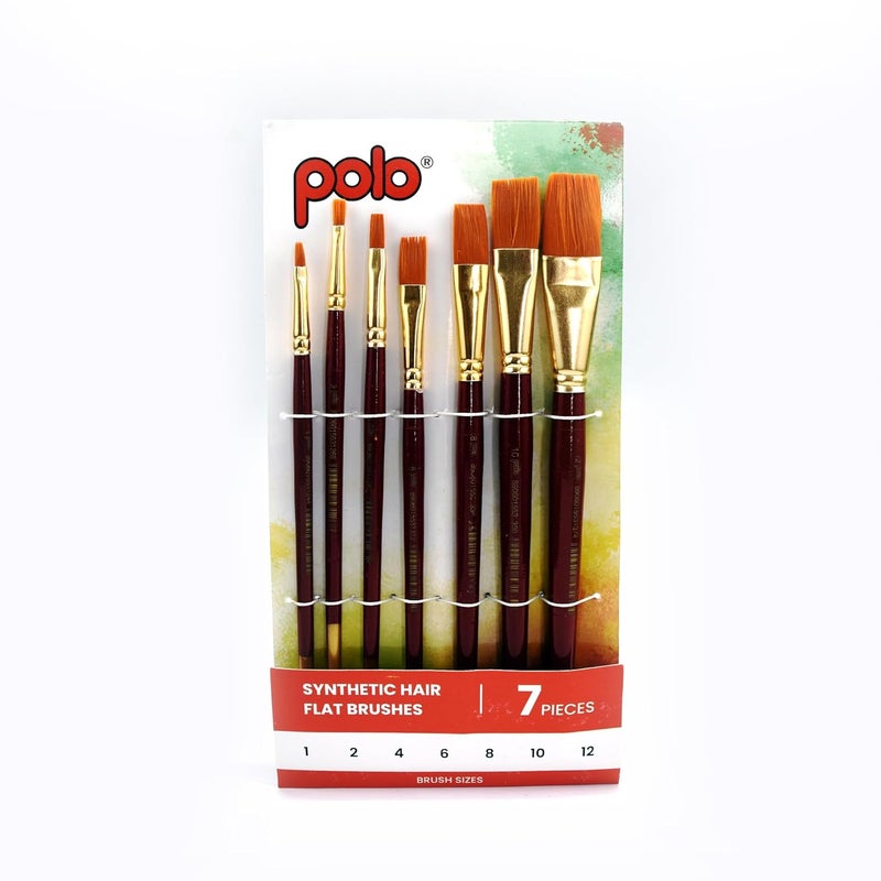 POLO Synthetic Hair Flat Brush Set - 7 Piece Collection | Professional Flat Artist Brushes for Acrylic, Watercolor, Oil Painting | Durable, Precise, a - Image 3