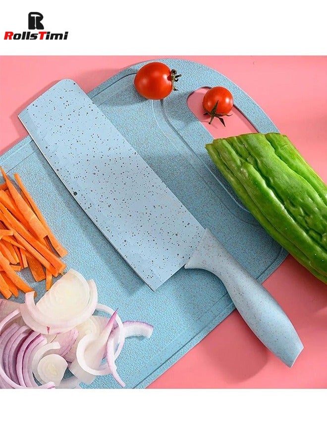 RollsTimi  7-Piece Wheat Straw Kitchen Knife With Cutting Board Set,Blue  - Image 4