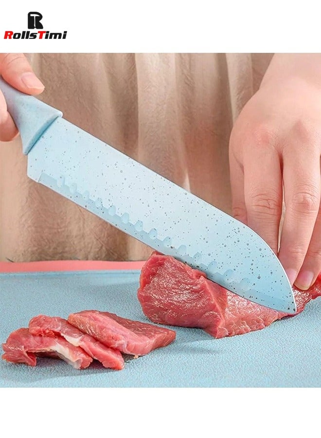 RollsTimi  7-Piece Wheat Straw Kitchen Knife With Cutting Board Set,Blue  - Image 2