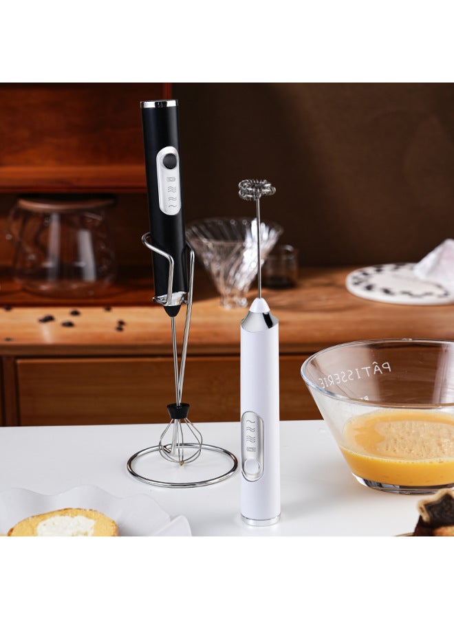 2025 Coffee Milk Frother Household Wireless Electric Milk Frother Milk Mixer Hand-held Egg Beater-Color:No. W-3 - Black Double Head + Stainless Steel Frame (Hot Model) - Image 4