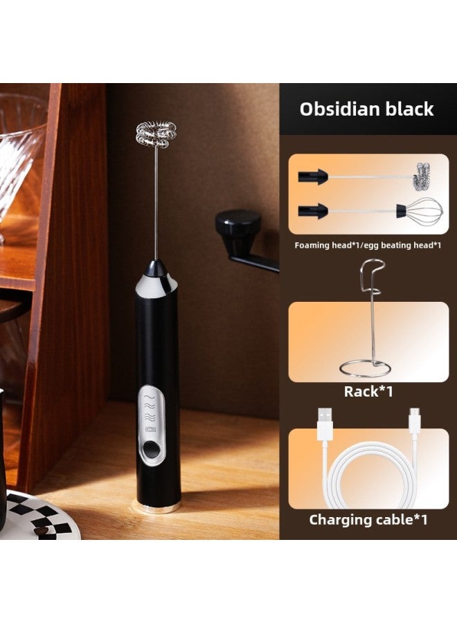 2025 Coffee Milk Frother Household Wireless Electric Milk Frother Milk Mixer Hand-held Egg Beater-Color:No. W-3 - Black Double Head + Stainless Steel Frame (Hot Model) - Image 1