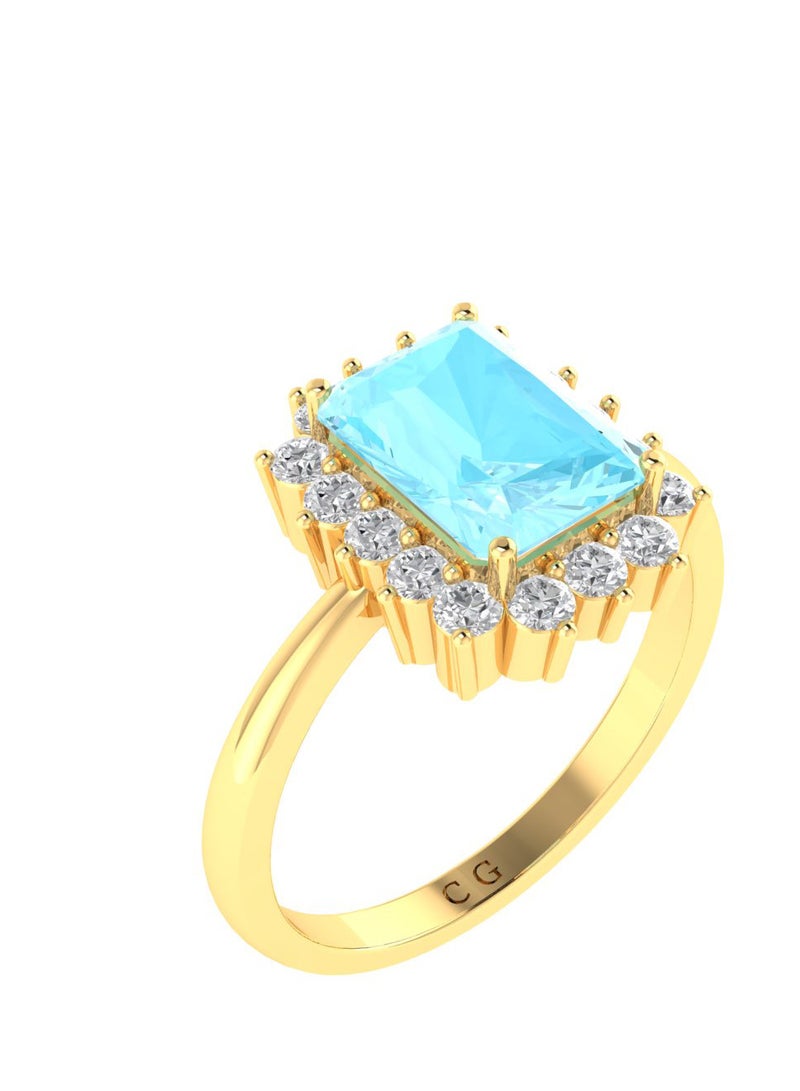 Capri Gold Diana Emerald-Cut Aquamarine and Sparkling Diamond Ring in 18K Yellow Gold  - Image 2
