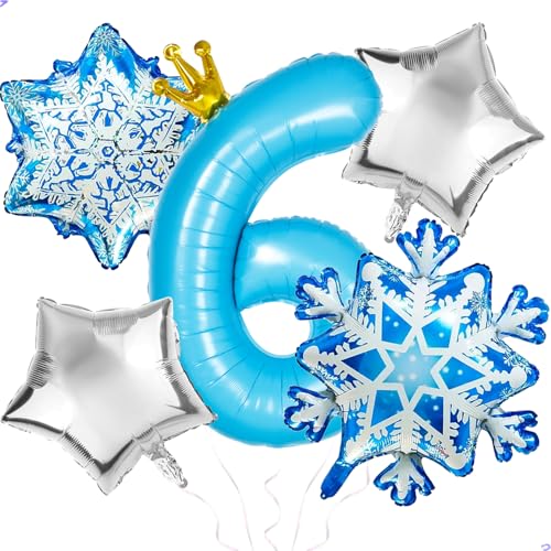 Florisland Frozen 6th Birthday Party Decorations Balloon 40 Elsa 6 Balloon with Crown SnowFlake Foil Mylar Balloons for Princess Anna Elsa Frozen Theme Birthday Supplies Birthday Decorations Party Favors - Image 1