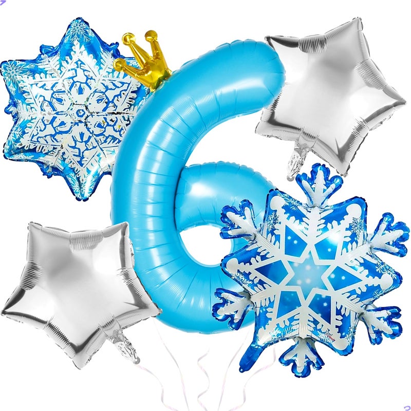 Florisland Frozen 6th Birthday Party Decorations Balloon 40 Elsa 6 Balloon with Crown SnowFlake Foil Mylar Balloons for Princess Anna Elsa Frozen Theme Birthday Supplies Birthday Decorations Party Favors - Image 3