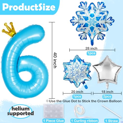 Florisland Frozen 6th Birthday Party Decorations Balloon 40 Elsa 6 Balloon with Crown SnowFlake Foil Mylar Balloons for Princess Anna Elsa Frozen Theme Birthday Supplies Birthday Decorations Party Favors - Image 5