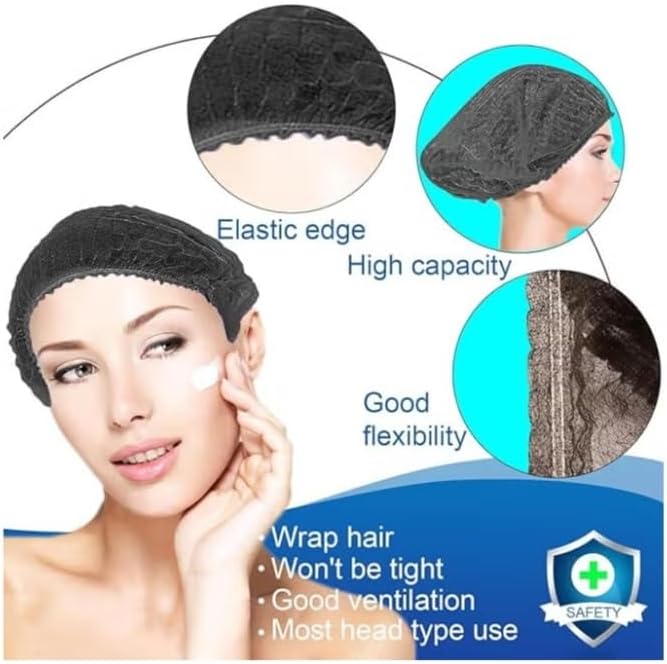YASHFEEN 100-Piece Disposable Surgical Caps, Hair Net Elastic Dust Cap for Food Service Kitchen Head Cover (Black) - Image 2