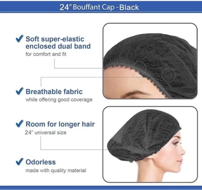 YASHFEEN 100-Piece Disposable Surgical Caps, Hair Net Elastic Dust Cap for Food Service Kitchen Head Cover (Black) - Image 3