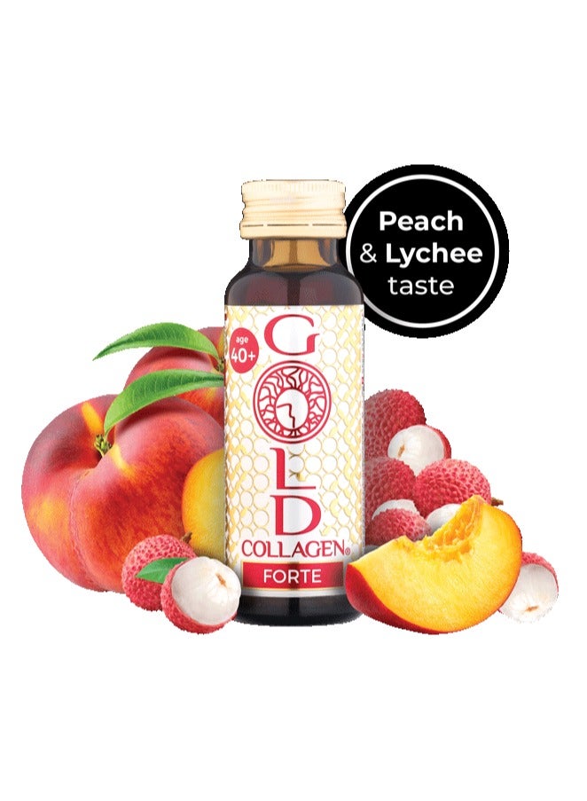 Gold Collagen GOLD COLLAGEN® Forte 10 Day - Advanced Collagen Supplement Anti-Aging for Youthful Skin, Hair & Nails | +40 age | Peach & Lychee Flavor | 50ml x 10 bottles  - Image 2