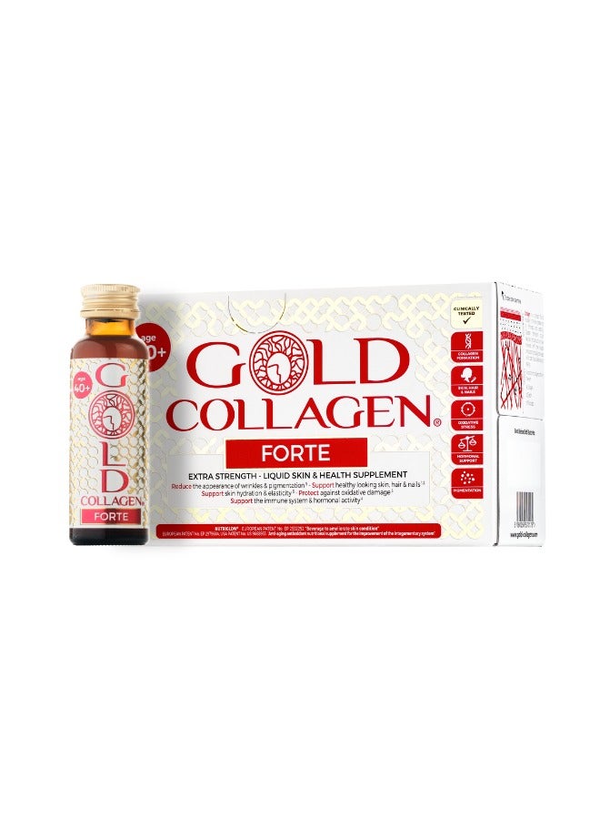 Gold Collagen GOLD COLLAGEN® Forte 10 Day - Advanced Collagen Supplement Anti-Aging for Youthful Skin, Hair & Nails | +40 age | Peach & Lychee Flavor | 50ml x 10 bottles  - Image 1
