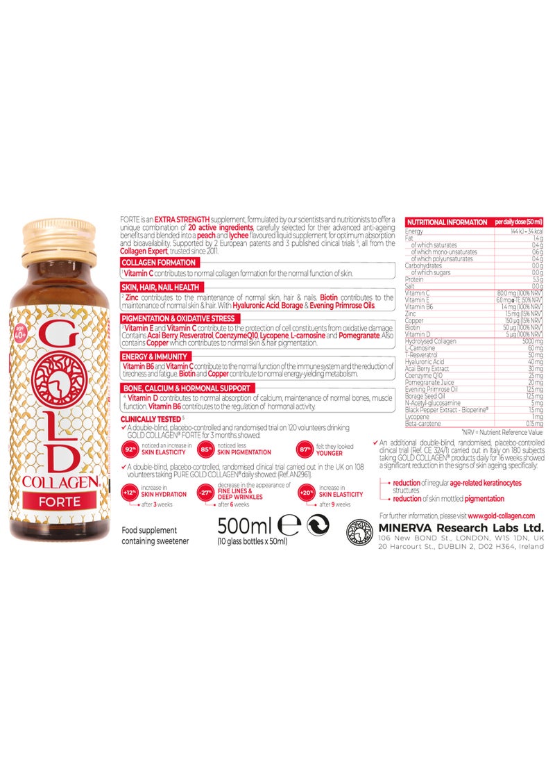 Gold Collagen GOLD COLLAGEN® Forte 10 Day - Advanced Collagen Supplement Anti-Aging for Youthful Skin, Hair & Nails | +40 age | Peach & Lychee Flavor | 50ml x 10 bottles  - Image 4