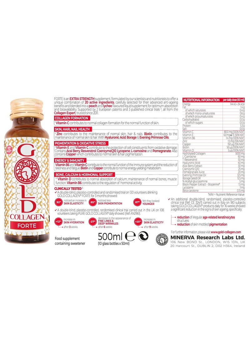 GOLD COLLAGEN® Forte 10 Day - Advanced Collagen Supplement Anti-Aging for Youthful Skin, Hair & Nails | +40 age | Peach & Lychee Flavor | 50ml x 10 bottles - Image 4